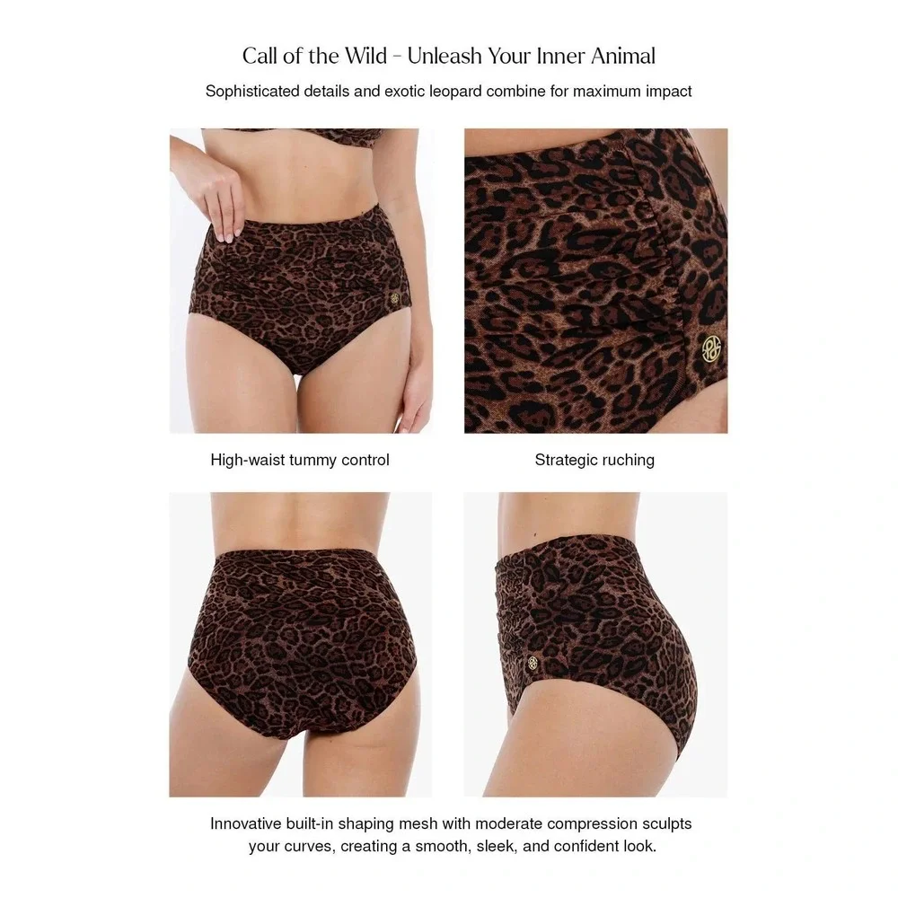 NEW Popilush Shapewear Ruched Tummy Control Bikini Brief Leopard Print XL